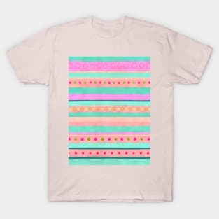 Stripes, Circles - Pink and Green T-Shirt